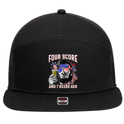 4th Of July Drinking Beer Patriot Four Score And 7 Beers Ago 7 Panel Mesh Trucker Snapback Hat