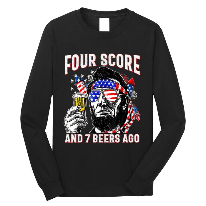 4th Of July Drinking Beer Patriot Four Score And 7 Beers Ago Long Sleeve Shirt