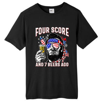 4th Of July Drinking Beer Patriot Four Score And 7 Beers Ago Tall Fusion ChromaSoft Performance T-Shirt