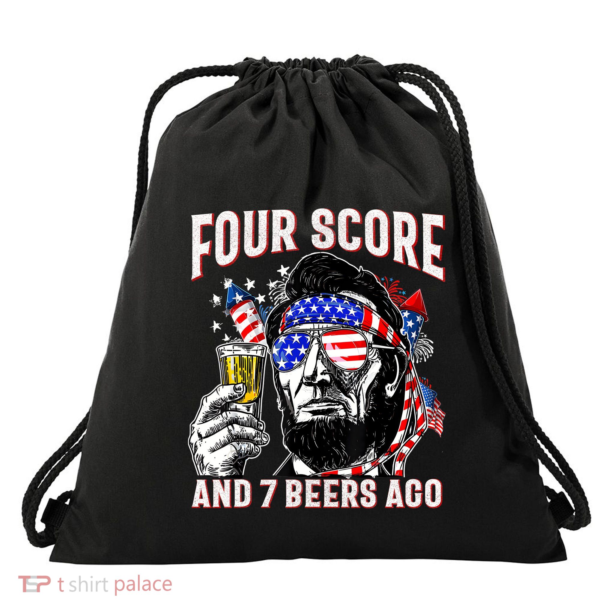 4th Of July Drinking Beer Patriot Four Score And 7 Beers Ago Drawstring Bag
