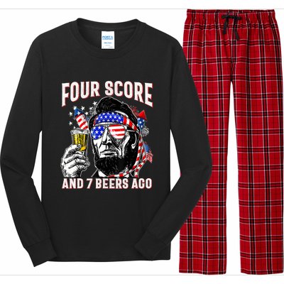 4th Of July Drinking Beer Patriot Four Score And 7 Beers Ago Long Sleeve Pajama Set