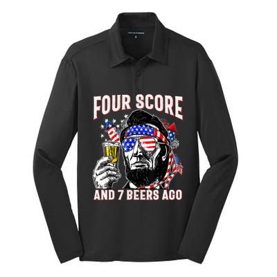 4th Of July Drinking Beer Patriot Four Score And 7 Beers Ago Silk Touch Performance Long Sleeve Polo