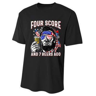 4th Of July Drinking Beer Patriot Four Score And 7 Beers Ago Performance Sprint T-Shirt