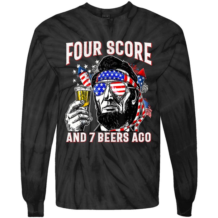 4th Of July Drinking Beer Patriot Four Score And 7 Beers Ago Tie-Dye Long Sleeve Shirt