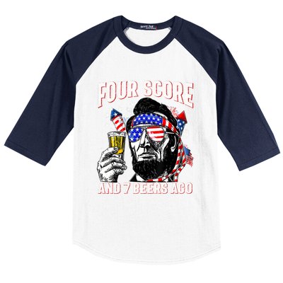 4th Of July Drinking Beer Patriot Four Score And 7 Beers Ago Baseball Sleeve Shirt