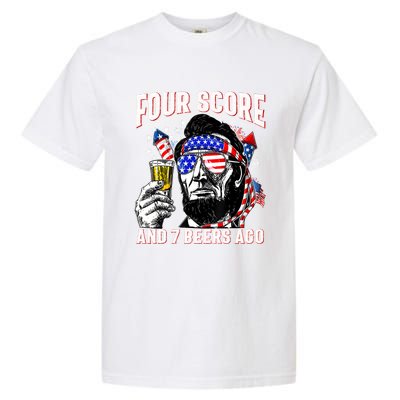 4th Of July Drinking Beer Patriot Four Score And 7 Beers Ago Garment-Dyed Heavyweight T-Shirt