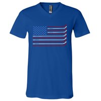 4th Of July Hockey Hockey American Flag Usa Patriotic Sport Great Gift V-Neck T-Shirt