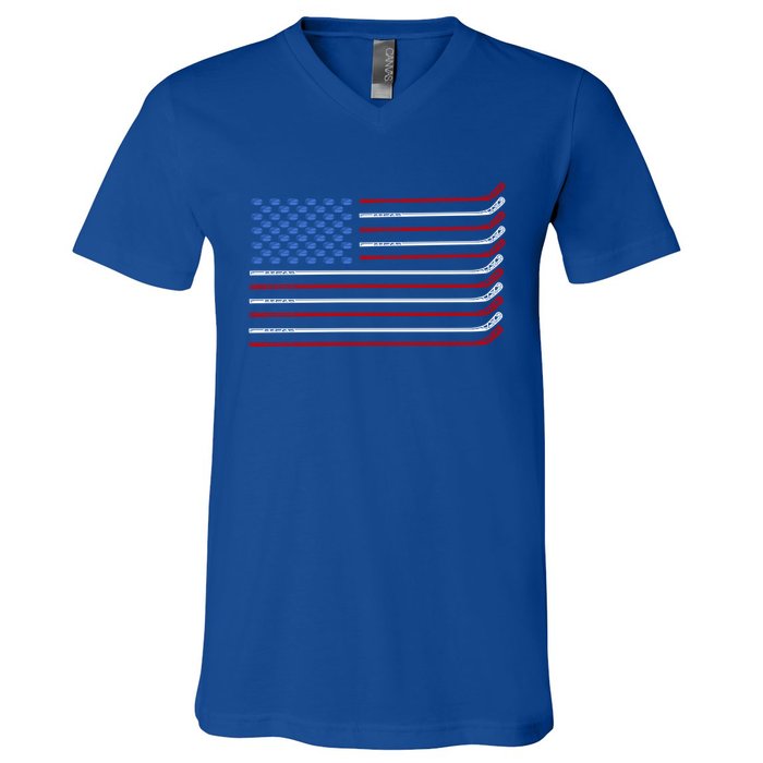 4th Of July Hockey Hockey American Flag Usa Patriotic Sport Great Gift V-Neck T-Shirt