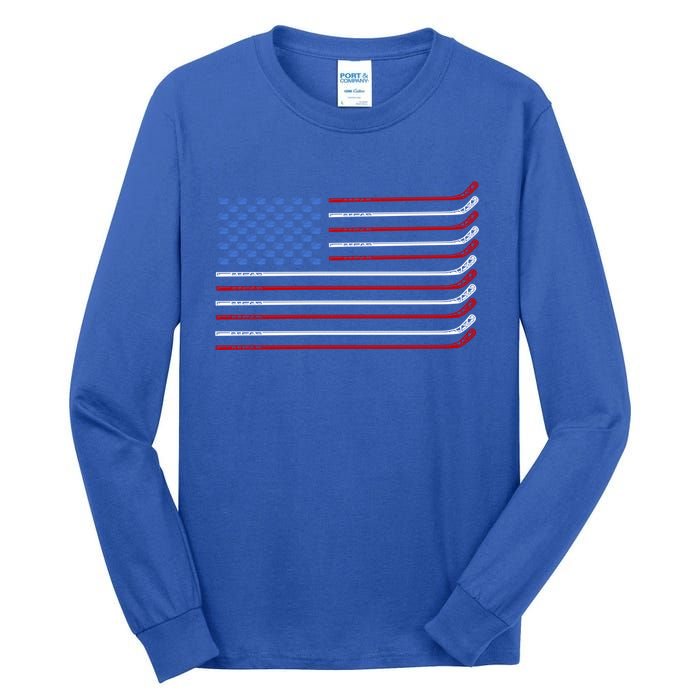 4th Of July Hockey Hockey American Flag Usa Patriotic Sport Great Gift Tall Long Sleeve T-Shirt