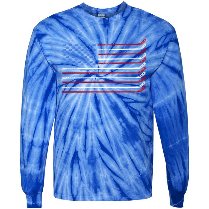 4th Of July Hockey Hockey American Flag Usa Patriotic Sport Great Gift Tie-Dye Long Sleeve Shirt