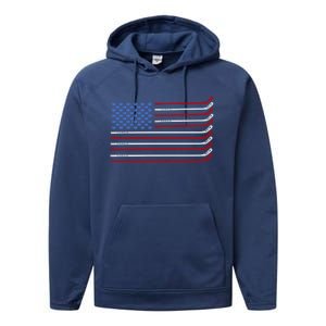 4th Of July Hockey Hockey American Flag Usa Patriotic Sport Great Gift Performance Fleece Hoodie