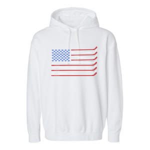 4th Of July Hockey Hockey American Flag Usa Patriotic Sport Great Gift Garment-Dyed Fleece Hoodie