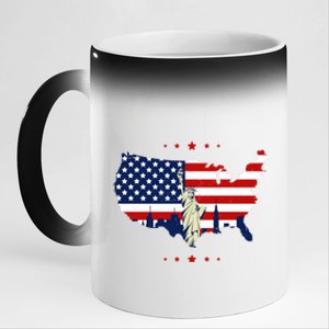 4th Of July American Flag Statue Of Liberty 11oz Black Color Changing Mug