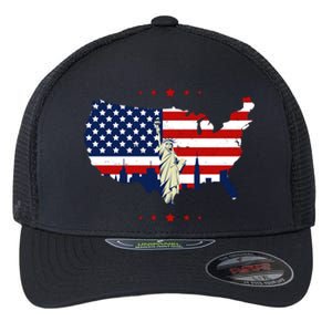 4th Of July American Flag Statue Of Liberty Flexfit Unipanel Trucker Cap