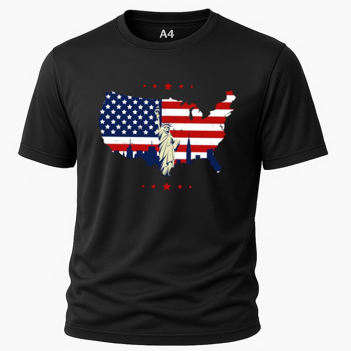 4th Of July American Flag Statue Of Liberty Cooling Performance Crew T-Shirt