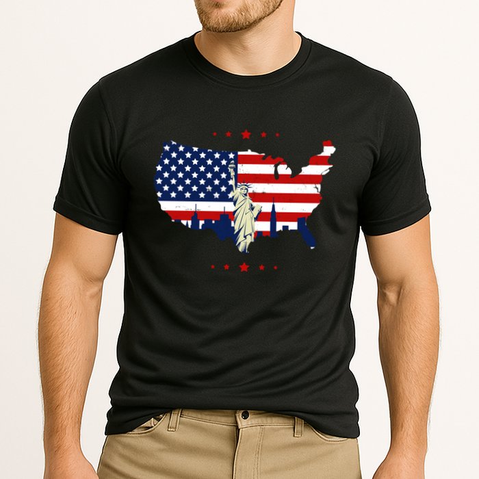 4th Of July American Flag Statue Of Liberty Cooling Performance Crew T-Shirt