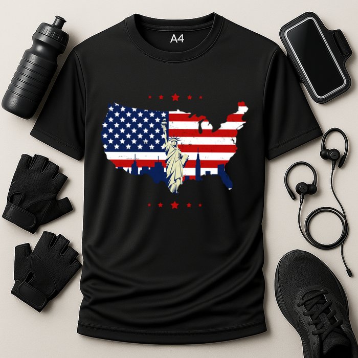 4th Of July American Flag Statue Of Liberty Cooling Performance Crew T-Shirt