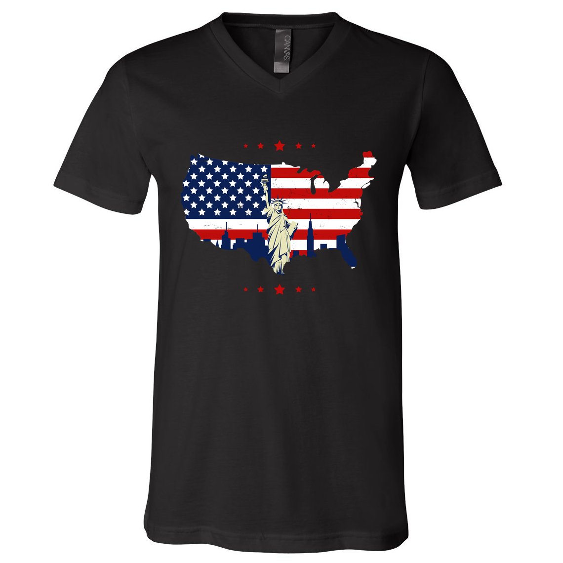 4th Of July American Flag Statue Of Liberty V-Neck T-Shirt