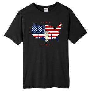 4th Of July American Flag Statue Of Liberty Tall Fusion ChromaSoft Performance T-Shirt