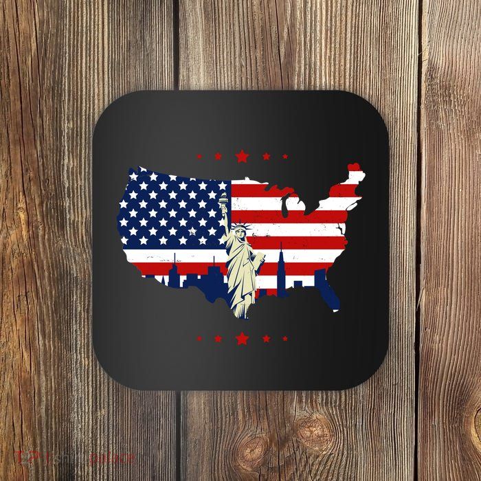 4th Of July American Flag Statue Of Liberty Coaster