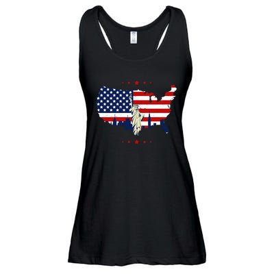 4th Of July American Flag Statue Of Liberty Ladies Essential Flowy Tank