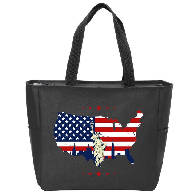 4th Of July American Flag Statue Of Liberty Zip Tote Bag