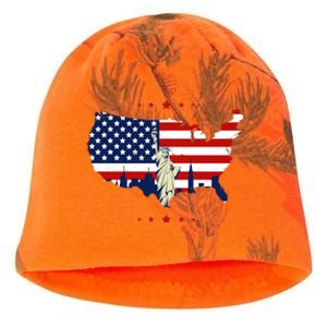 4th Of July American Flag Statue Of Liberty Kati - Camo Knit Beanie