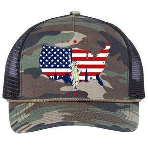 4th Of July American Flag Statue Of Liberty Retro Rope Trucker Hat Cap