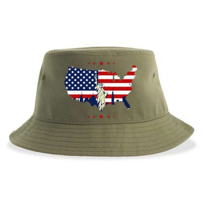 4th Of July American Flag Statue Of Liberty Sustainable Bucket Hat