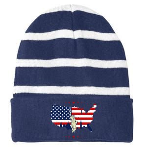 4th Of July American Flag Statue Of Liberty Striped Beanie with Solid Band