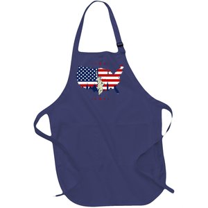 4th Of July American Flag Statue Of Liberty Full-Length Apron With Pockets