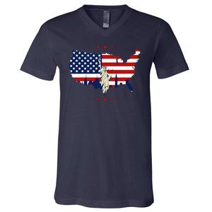 4th Of July American Flag Statue Of Liberty V-Neck T-Shirt