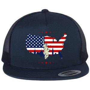 4th Of July American Flag Statue Of Liberty Flat Bill Trucker Hat