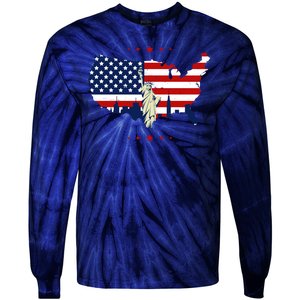 4th Of July American Flag Statue Of Liberty Tie-Dye Long Sleeve Shirt