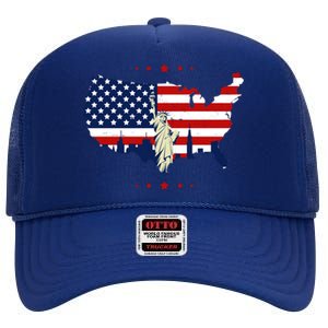 4th Of July American Flag Statue Of Liberty High Crown Mesh Back Trucker Hat