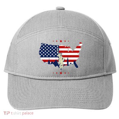 4th Of July American Flag Statue Of Liberty 7-Panel Snapback Hat