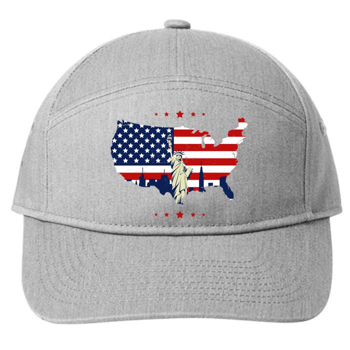 4th Of July American Flag Statue Of Liberty 7-Panel Snapback Hat