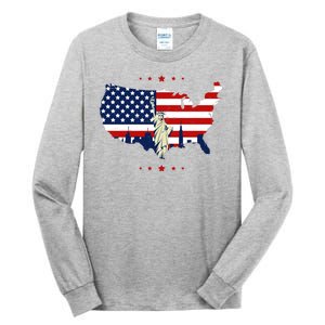 4th Of July American Flag Statue Of Liberty Tall Long Sleeve T-Shirt