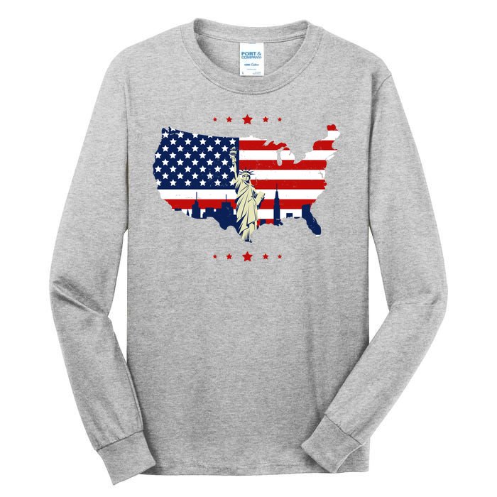 4th Of July American Flag Statue Of Liberty Tall Long Sleeve T-Shirt