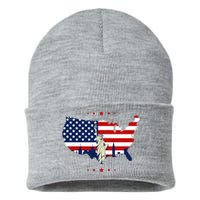 4th Of July American Flag Statue Of Liberty Sustainable Knit Beanie