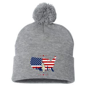 4th Of July American Flag Statue Of Liberty Pom Pom 12in Knit Beanie