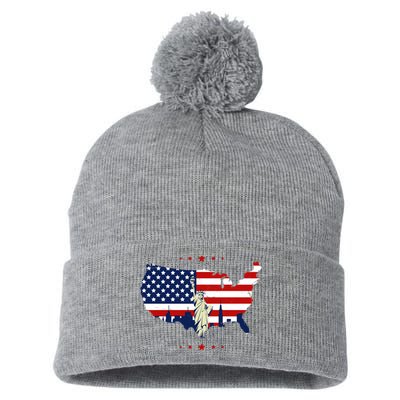 4th Of July American Flag Statue Of Liberty Pom Pom 12in Knit Beanie