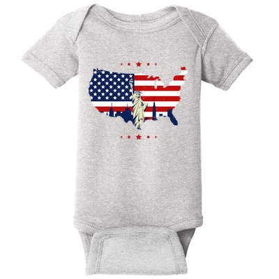 4th Of July American Flag Statue Of Liberty Baby Bodysuit