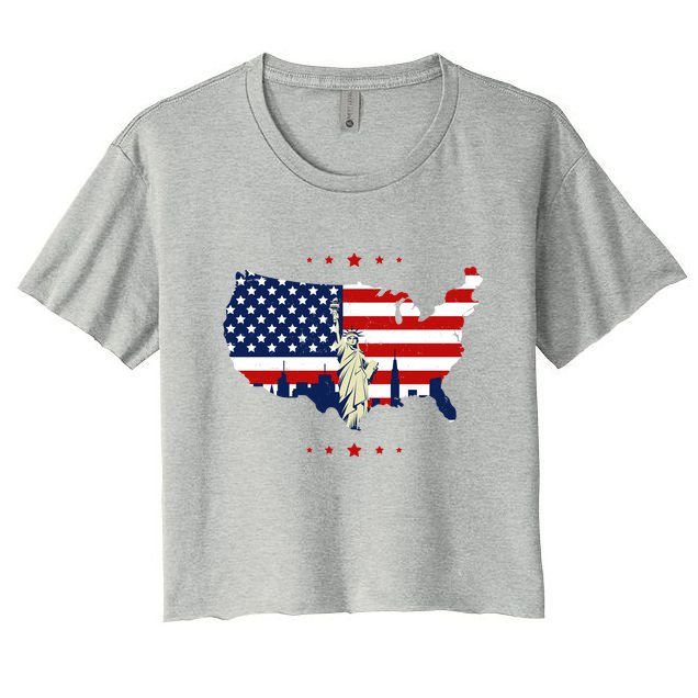 4th Of July American Flag Statue Of Liberty Crop Top