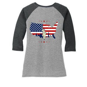 4th Of July American Flag Statue Of Liberty Women's Tri-Blend 3/4-Sleeve Raglan Shirt