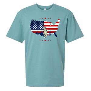 4th Of July American Flag Statue Of Liberty Sueded Cloud Jersey T-Shirt