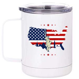 4th Of July American Flag Statue Of Liberty 12 oz Stainless Steel Tumbler Cup