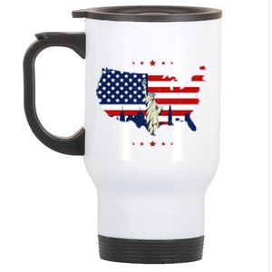 4th Of July American Flag Statue Of Liberty Stainless Steel Travel Mug