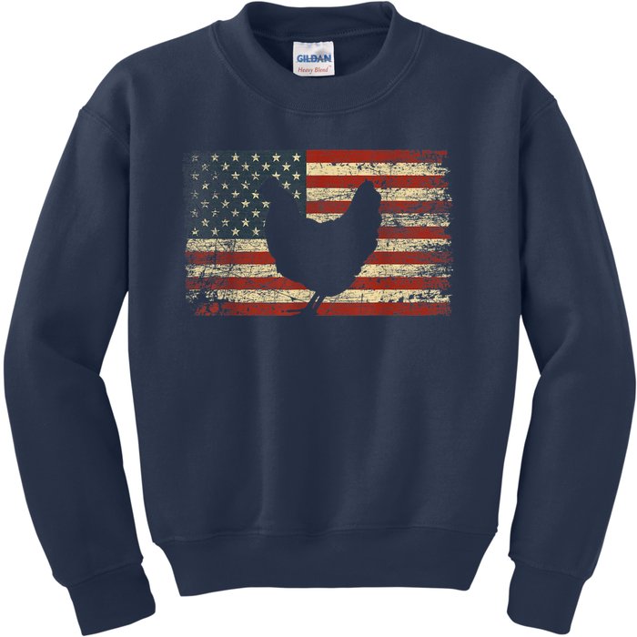 4th of July Chicken Patriotic American Flag Wo Girl Kids Sweatshirt