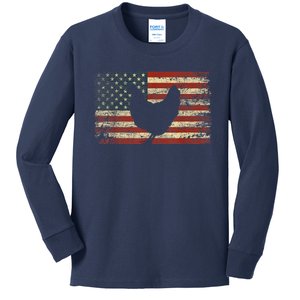 4th of July Chicken Patriotic American Flag Wo Girl Kids Long Sleeve Shirt